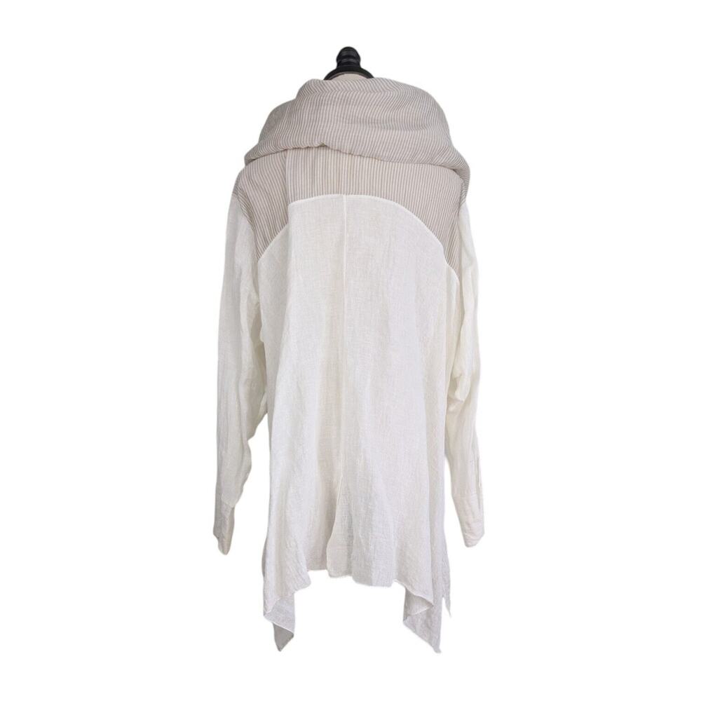 French Linen Top Size L Cream Brown Lagenlook Boho Gauze Neutral Artsy Avant - Picture 4 of 15